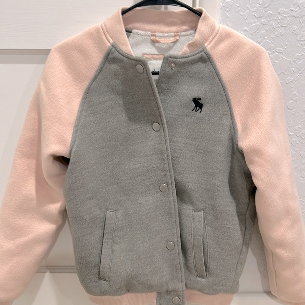 Abercrombie & Fitch Kids Grey and Pink Unicorn Varsity Bomber Jacket